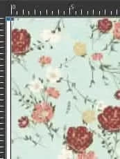 A light blue fabric with a pattern of red, pink, and yellow flowers and green vines.