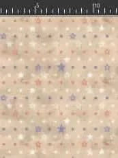 A vintage-style fabric features small red, white, and blue stars on a tan background.