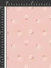 Pink fabric with small white flowers and tiny orange leaves.