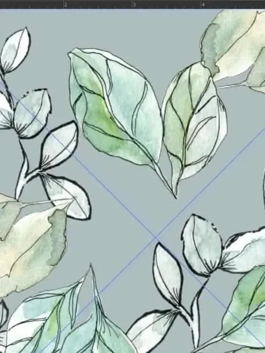 Gray fabric with watercolor-style green and white botanical leaves.