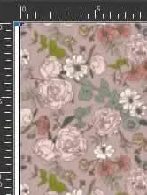 Mauve fabric with a repeating pattern of pink, white, and green Japanese floral designs.