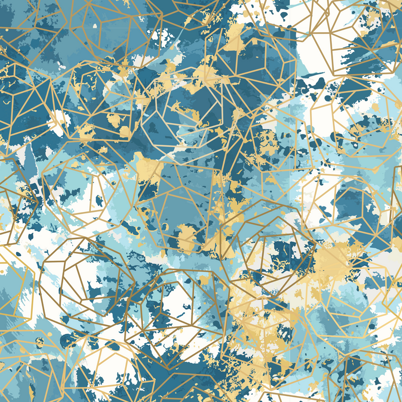 Geometric pattern with gold lines on a blue and white background
