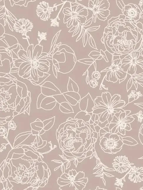 Tan fabric with a white stenciled floral pattern.