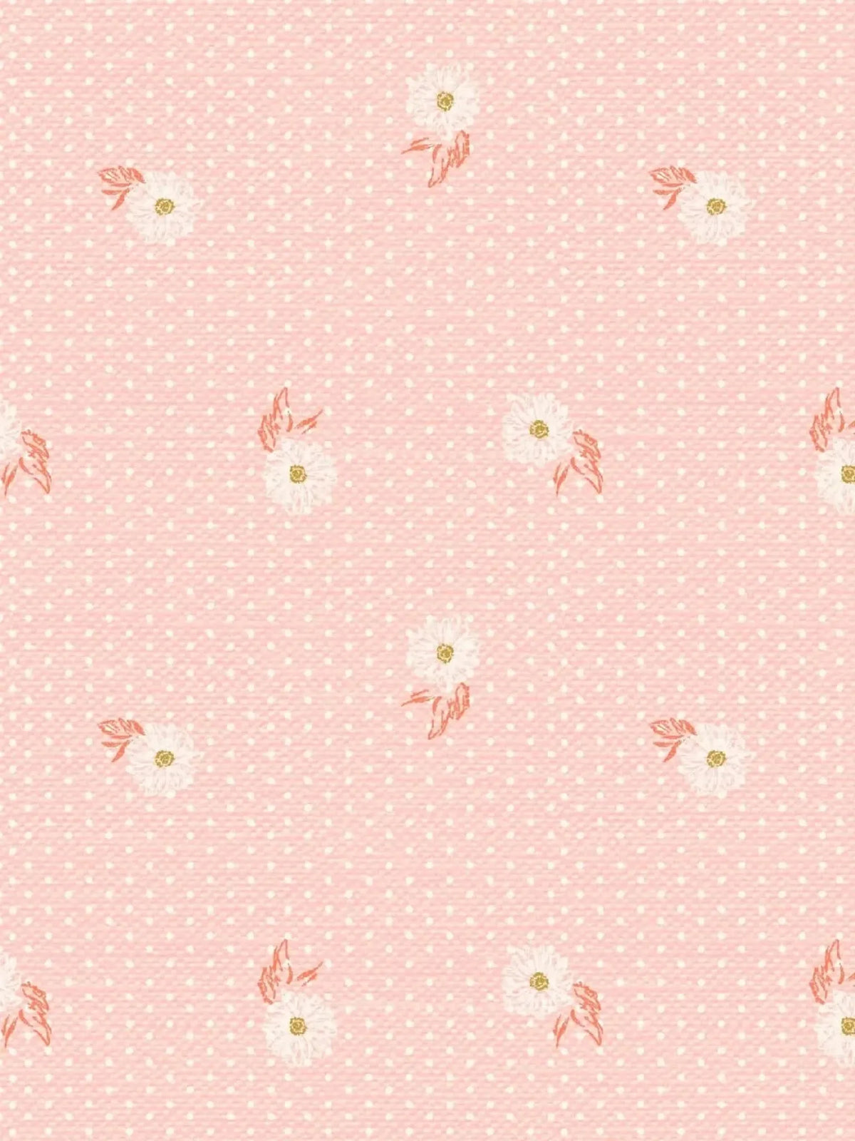 Pink athletic knit fabric with scattered white daisy prints.