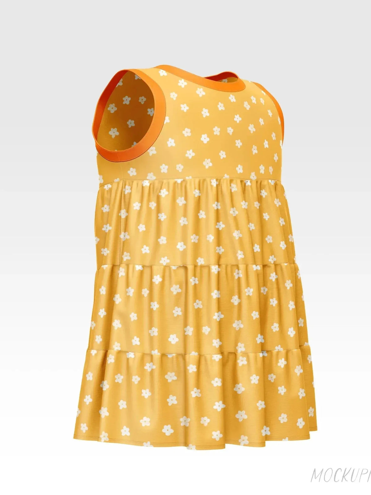 Orange fabric with white floral pattern and spread-out design by Rachel Getz Designs.