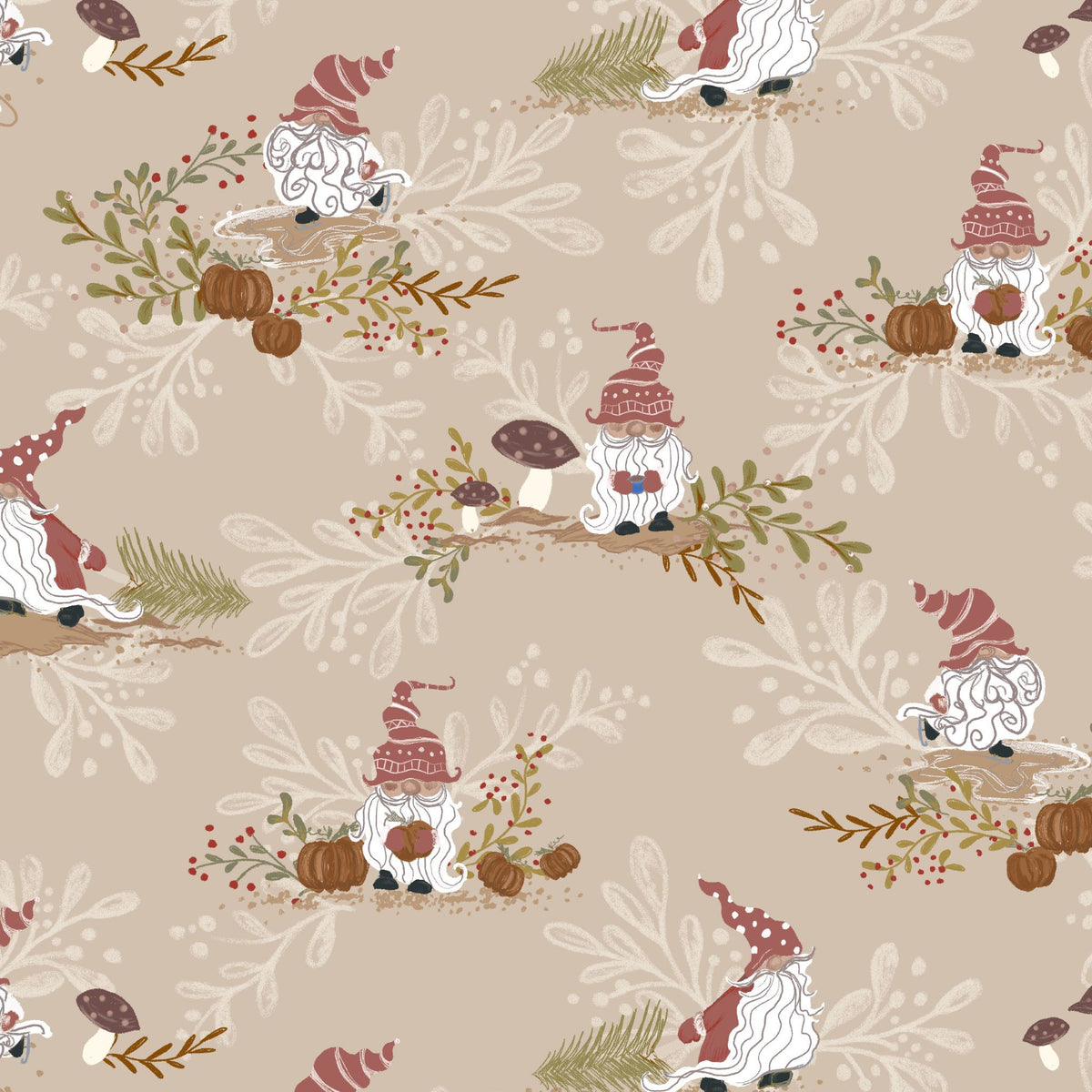 Gnome Toile in Tan Fabric - WayMaker Fabrics