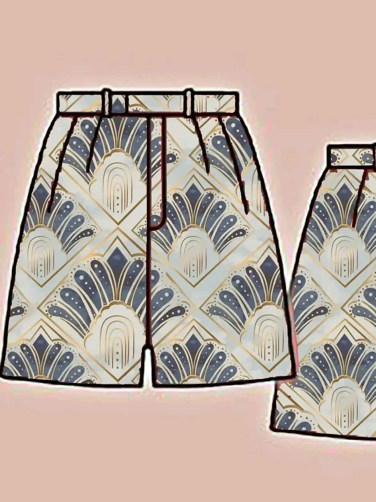 Art Deco fabric with 1920s glam blue and gold geometric print.